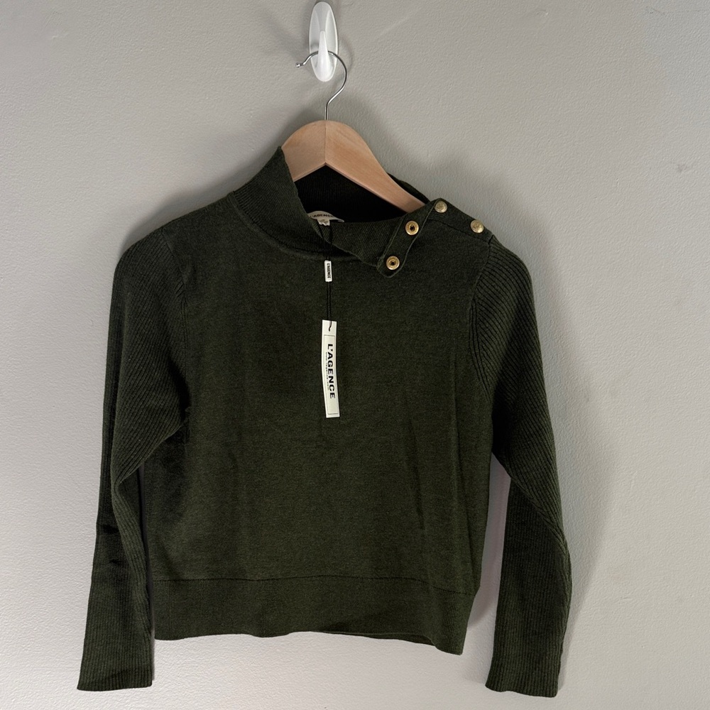 NWT L'AGENCE Green Cowl Neck Turtleneck Sweater
